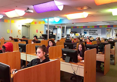 west michigan virtual academy students working at computers in classroom