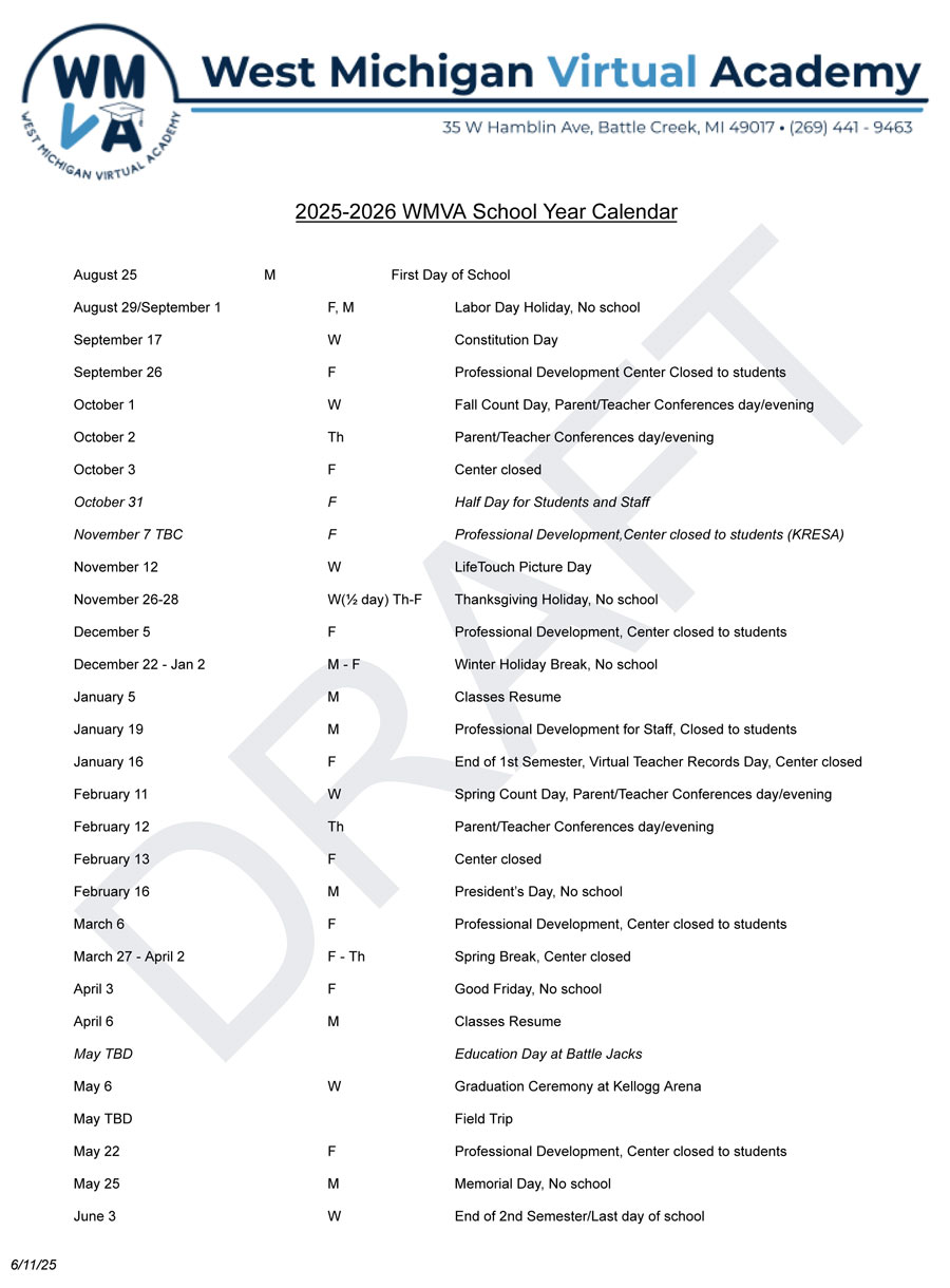 wmva 2025-26 school calendar